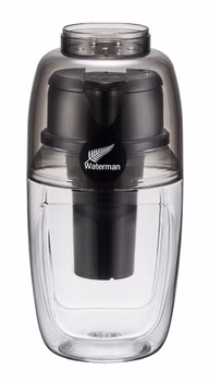 WATERMAN Wasserfilterflasche mit zusätzlich 3 Filterkartuschen Schwarze Edition 600 ml, Tragbarer Wasserfilter mit Aktivkohle und Korallenkalzium