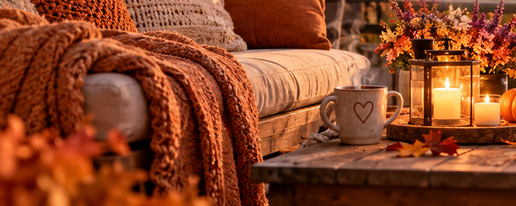 Gemütliche Herbststimmung auf Terrasse und Balkon