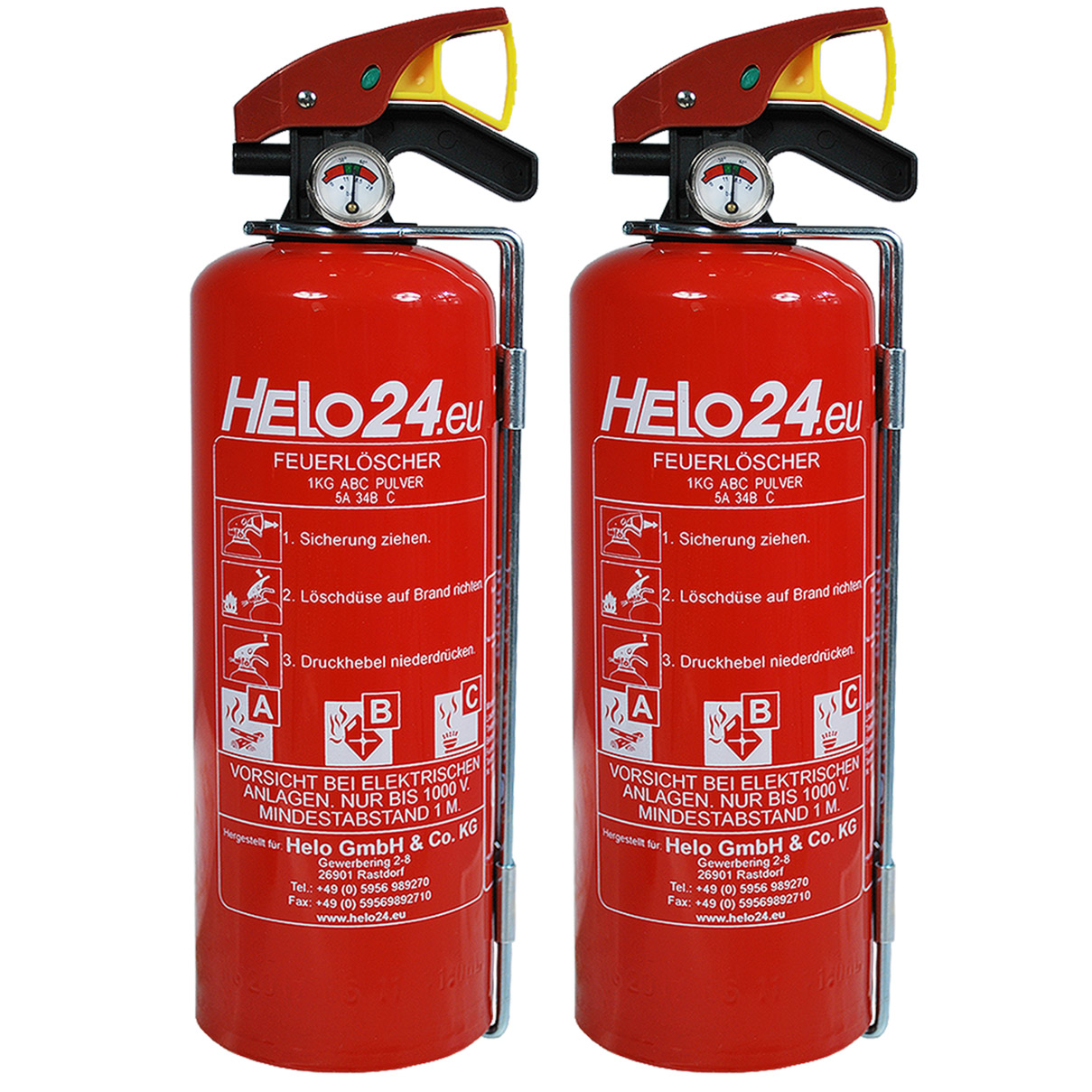 FireLoq 2x 1kg Pulver Löscher 8A | 34B | C Prüfnachweis