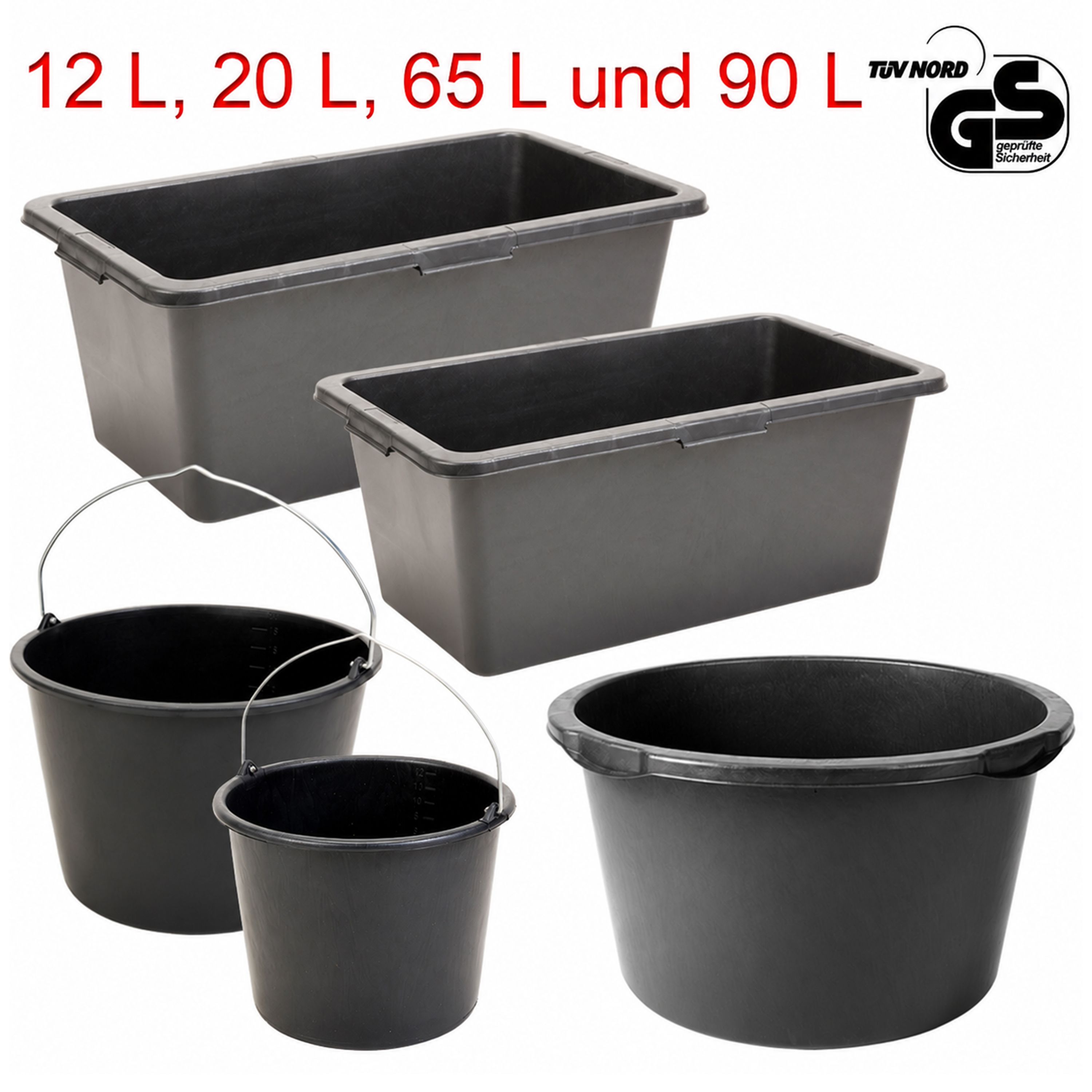 Mörtelkasten Mörtelkübel Zement Maurer Wanne Eimer 12l 20l 65l 90l rund eckig