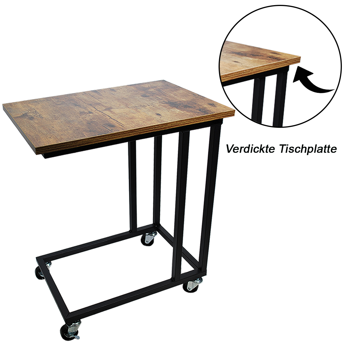 Beistelltisch mit Rollen Holz Metall Sofa Tisch Mobil klein flexibel Kaffee Bett Laptop