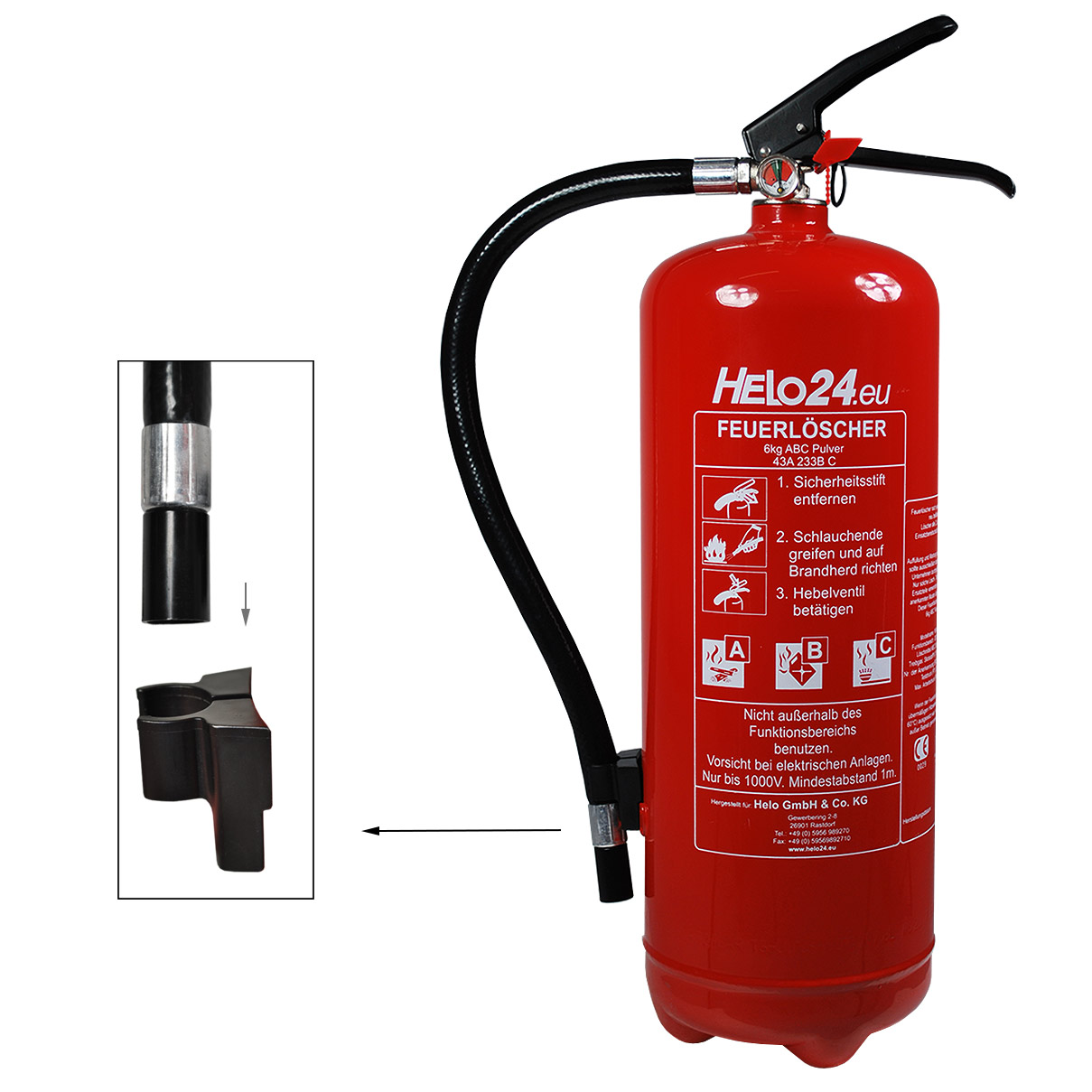 ANDRIS Feuerlöscher 1kg ABC Pulverlöscher Mit Manometer – Inkl. KFZ/Boot-Halterung, DIN EN3