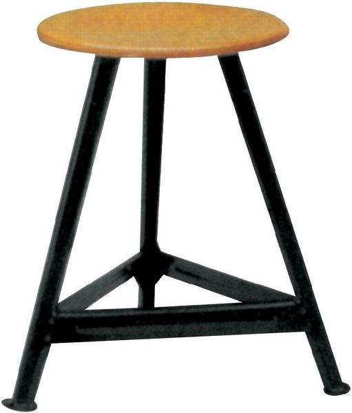Bandstahlhocker Holz Rundsitz, RAL 9005 Dreibein, Höhe 600 mm Sitzfläche D 350 mm