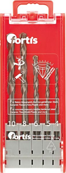 Allzweckbohrer-Set 5tlg. 4,5,6,8,10x120mm FORTIS