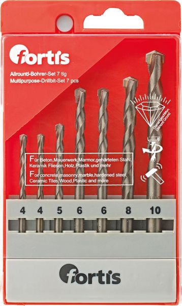 Allzweckbohrer-Set 7tlg. 4,4,5,6,6,8,10x120 FORTIS