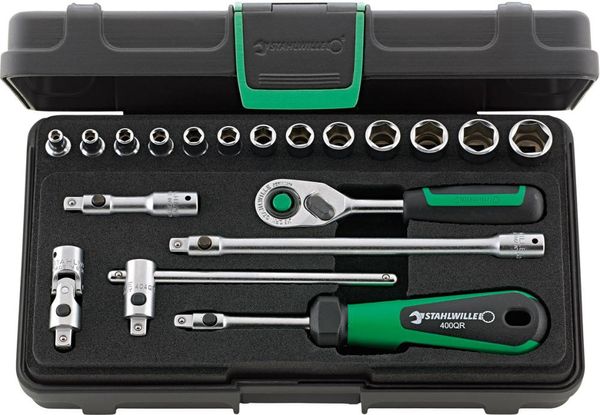 Steckschl.-Grt. 1/4" 22tlg. 40/13/6QR Stahlw.