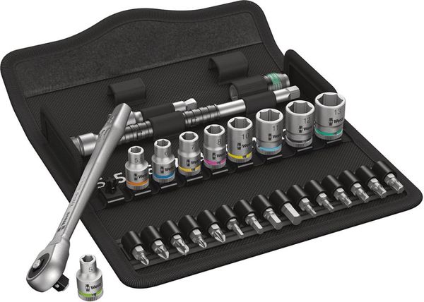Steckschlüssel-Satz 1/4" ZYKLOP push 28-teilig in Textilbox Wera