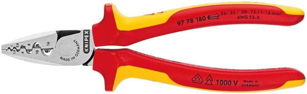 Aderendhülsenzange VDE 2-Komponenten-Griffen 180mm 0,25-16qmm KNIPEX