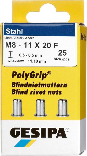 Bl.Nietm.Stahl Minipack Polygrip M8 x 11 x 20