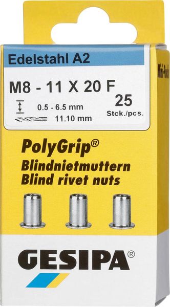 Bl.Nietm. VA Minipack Polygrip A2 M8 x 11 x 20