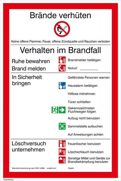 Verbotsschild Folie B200xH300 mm Brandschutzverordnung universal