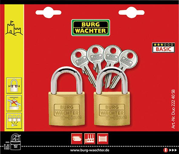Messing-Hangschloss-Set 222/40/SB/trio Gl Burg