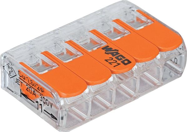 Wago-COMPACT-Klemme 5 x 0,2-4qmm transparent 5 Stueck Btl. m. R.