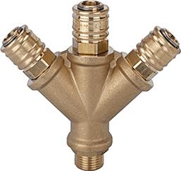Verteiler 3-fach, Messingmit 3 Kupplungen NW7,2, IG G1/2" RIEGLER