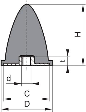Gummi-Metall-Puffer parabelförmig Typ E D50xH58 M10 NR57