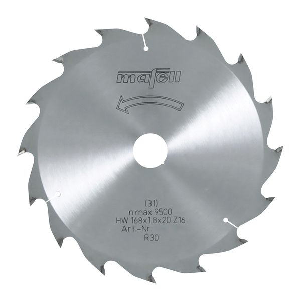 Sägeblatt-HM, 168 x 1,2/1,8 x 20 mm, Z 16, WZ, für Längsschnitte in Holz
