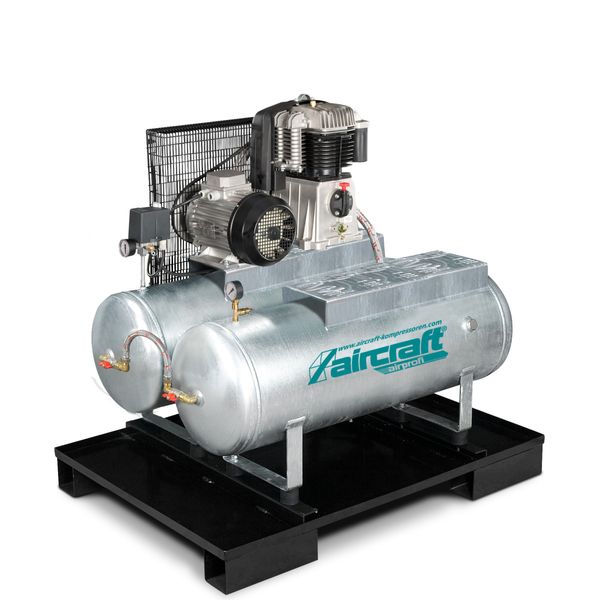 Stationärer Kolbenkompressor mit 2x 100 Liter-Druckluftbehältern Aircraft AIRPROFI DUO 853/2x100/10
