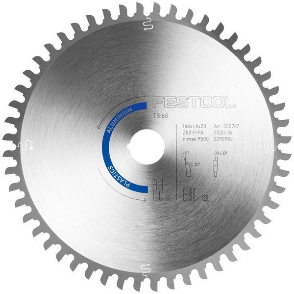 Kreissägeblatt HW 168x1,8x20 F/FA 52 ALUMINIUM/PLASTICS