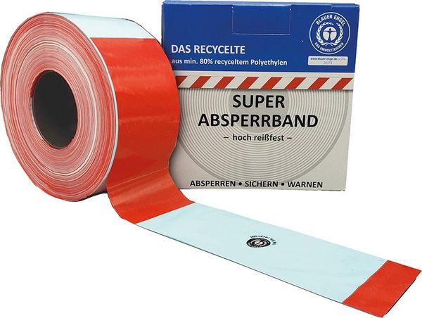Absperrband 500 m-Rolle rot/weiß geblockt Blauer Engel aus min. 80%recycelten Rohstoffen