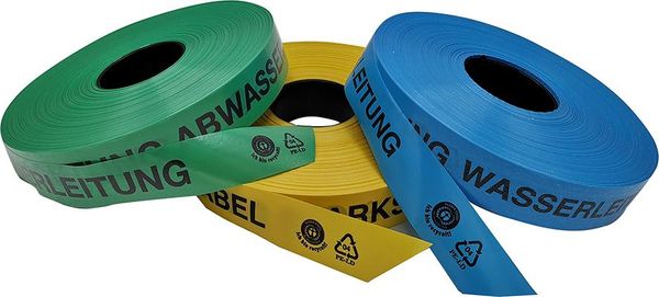 Trassen-Warnband 250 m Achtung Starkstromkabel aus mind. 80% Regranulat Blauer Engel zertifiziert