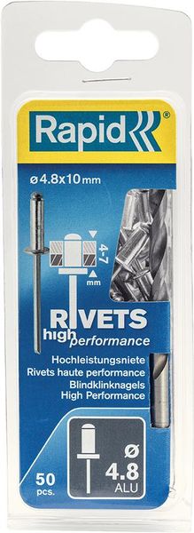 lag189990.jpg Blindniete Universal Ø 4,8 x 10mm incl. Bohrer50 Stk. Blister Rapid