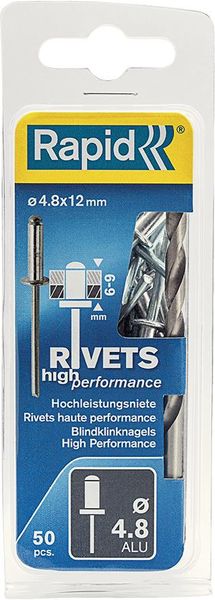lag189991.jpg Blindniete Universal Ø 4,8 x 12mm incl. Bohrer50 Stk. Blister Rapid
