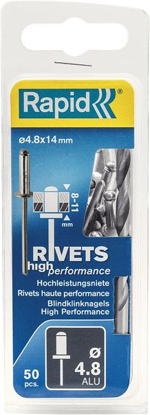 lag189992.jpg Blindniete Universal Ø 4,8 x 14mm incl. Bohrer50 Stk. Blister Rapid