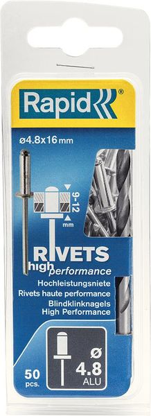 lag189993.jpg Blindniete Universal Ø 4,8 x 16mm incl. Bohrer50 Stk. Blister Rapid