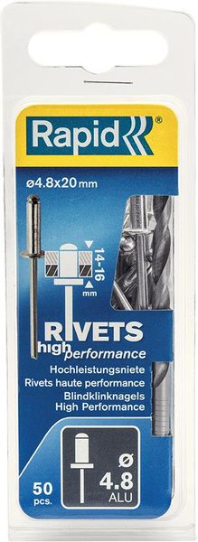 lag189994.jpg Blindniete Universal Ø 4,8 x 20mm incl. Bohrer50 Stk. Blister Rapid