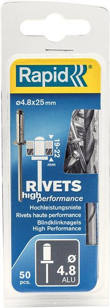 lag189995.jpg Blindniete Universal Ø 4,8 x 25mm incl. Bohrer50 Stk. Blister Rapid