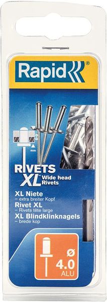 lag189999.jpg Blindniete Flachrundkopf Ø 4 x 10 mm + Bohrer 50 Stk. Blister Rapid