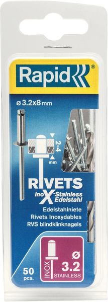 lag189996.jpg Blindniete rostfrei Ø 3,2 x 8 mm incl. Bohrer50 Stk. Blister Rapid