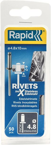 lag189997.jpg Blindniete rostfrei Ø 4,8 x 10mm incl. Bohrer50 Stk. Blister Rapid
