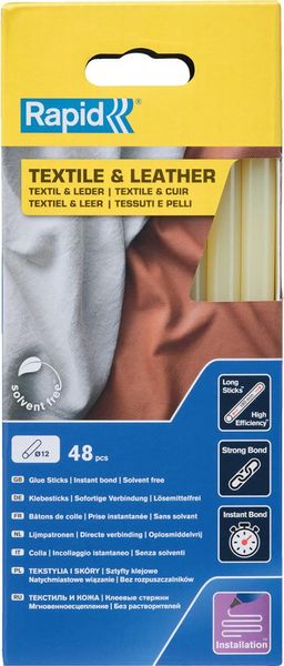 lag190761.jpg Klebesticks Textil und Leder Ø 12 x 190 mm 48 Stk. Schachtel Rapid