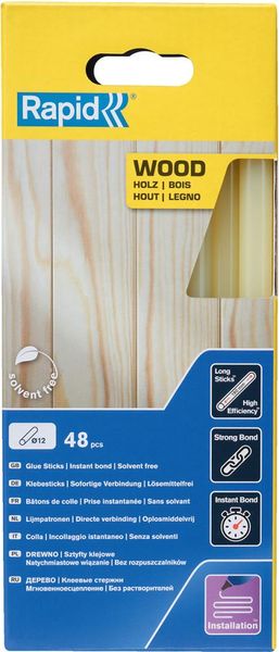 lag190763.jpg Klebesticks Holz Ø 12 x 190 mm 48 Stk. Schachtel Rapid