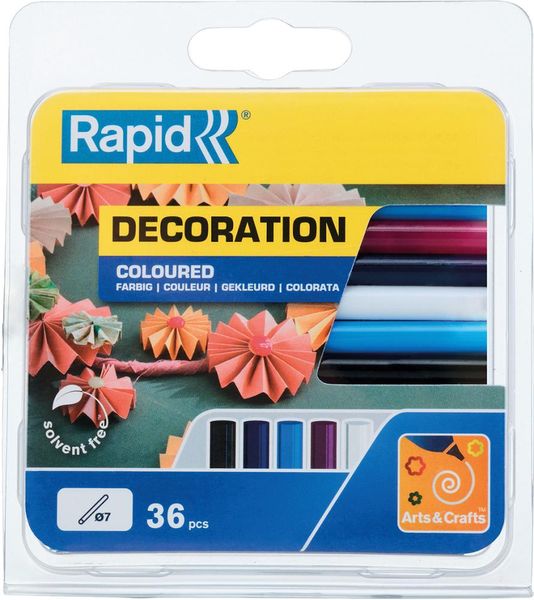 lag190754.jpg Klebesticks farbig Klassik Ø 7 x 90 mm 36 Stk. Blister Rapid