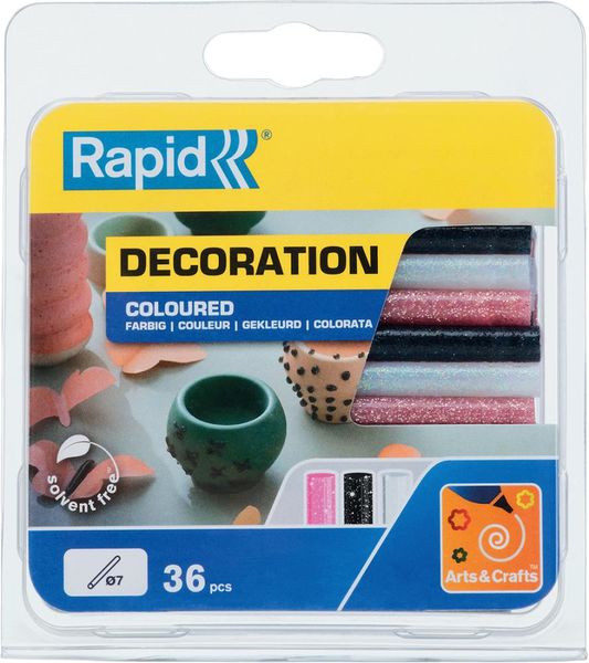 lag190764.jpg Klebesticks Glitzer Ø 7 x 90 mm 36 Stk. weiß, schwarz, rose Blister Rapid