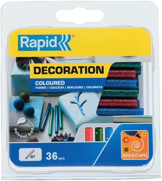 lag190765.jpg Klebesticks Glitzer Ø 7 x 90 mm 36 Stk. rot, grün und blau Blister Rapid