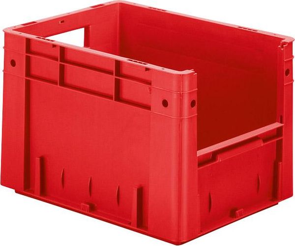 Sichtlagerkasten rot B300xT400xH270 mm Auflast 500kg, VE 4 Stk. mit Griffloch
