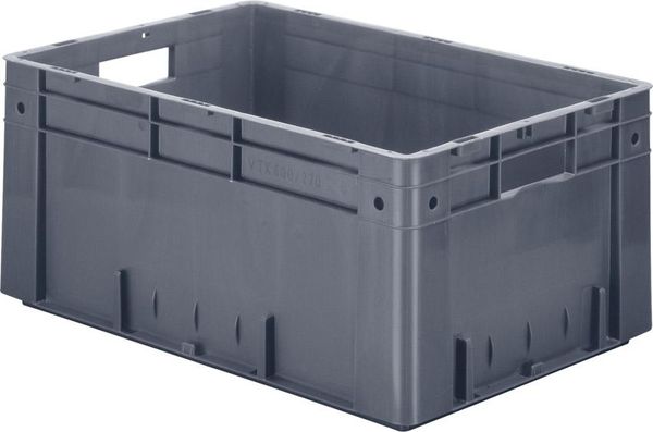 Transport-Stapelkasten B600xT400xH270 mm grau Auflast 700kg mit Griffloch