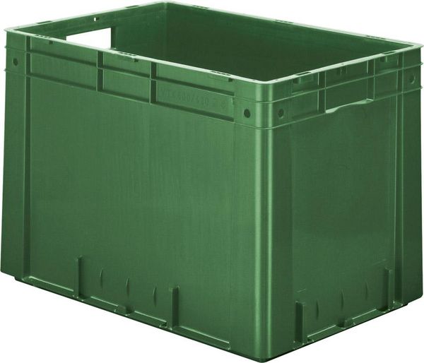 epl122415.jpg Transport-Stapelkasten B600xT400xH420 mm grün Auflast 700kg mit Griffloch