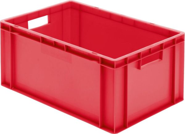 Transport-Stapelkasten B600xT400xH270 mm rot, geschlossen mit Griffloch