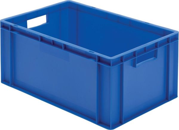 Transport-Stapelkasten B600xT400xH270 mm blau, geschlossen mit Griffloch