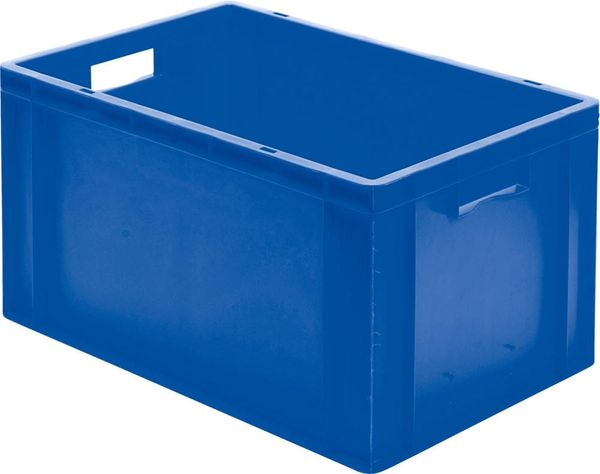 Transport-Stapelkasten B600xT400xH320 mm blau, geschlossen mit Griffloch