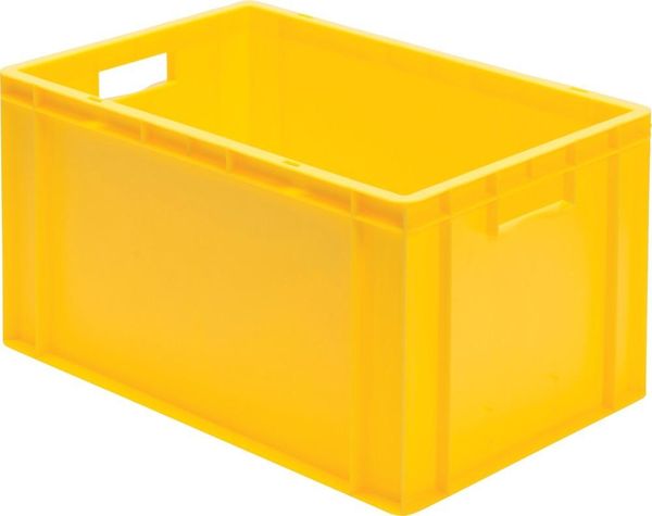 Transport-Stapelkasten B600xT400xH320 mm gelb, geschlossen mit Griffloch
