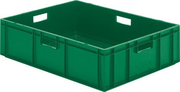 Transport-Stapelkasten B800xT600xH210 mm grün, geschlossen mit Griffloch