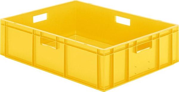 Transport-Stapelkasten B800xT600xH210 mm gelb, geschlossen mit Griffloch