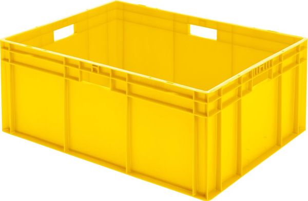 Transport-Stapelkasten B800xT600xH320 mm gelb, geschlossen mit Griffloch