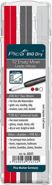 pre123863.jpg Minen-Set für Zimmermanns-Bleistift BIG Dry FORALL Bau Graphit, weiß, rot Pica