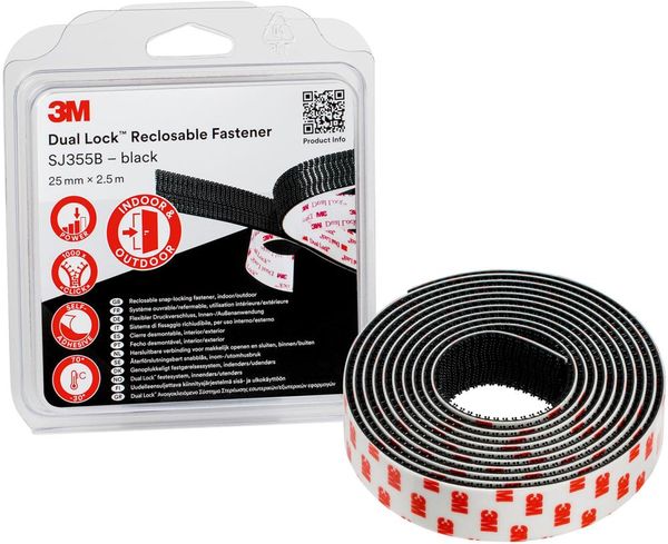 lag1104158.jpg 3M Dual Lock SJ3550 Schw. 40Köpfe/cm² Flexibler Druckverschluss25mm x 2,5 m x 5,7 mm